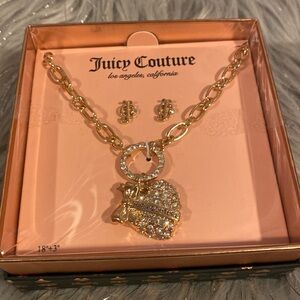 BNWT JUICY COUTURE Rhinestone Heart Bow Necklace and Earrings Gift Box Set